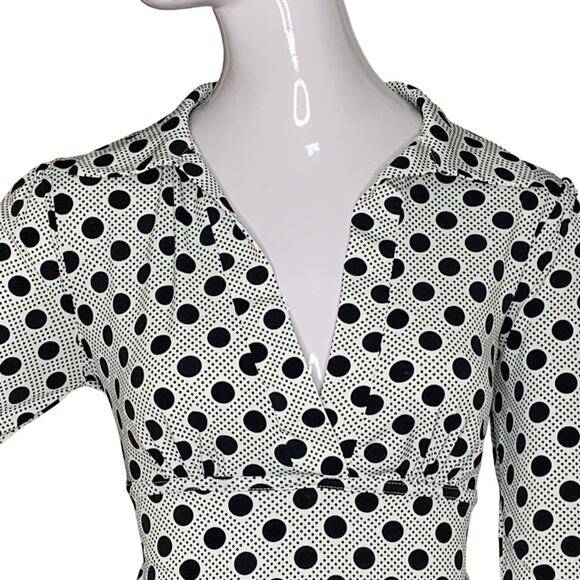 Maurices Blouse White with Black Polka Dot Pullover 3/4 Sleeve V-Neck Si… - Picture 2 of 9